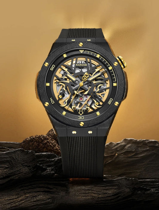 [Dragon Year limit] RARONE/ Renault Gemini Black and Gold watch mechanical watch hollow